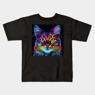 Cat in Neon Pinks, Blues and Yellows Kids T-Shirt